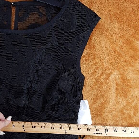 LAUNDRY SHELLI SEGAL Sheath Dress Size 4 Black Lace Overlay Empire Waist - Picture 7 of 9